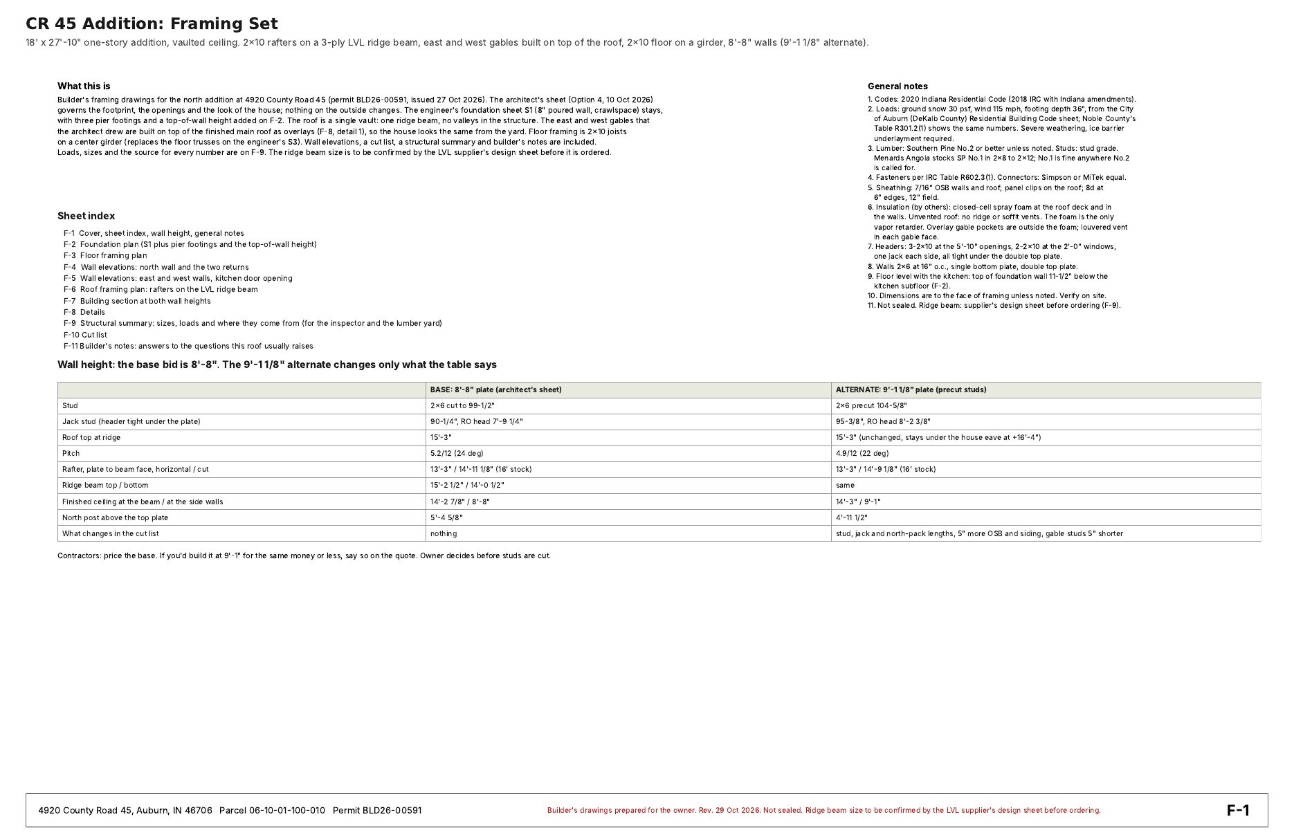 Framing set sheet F-1