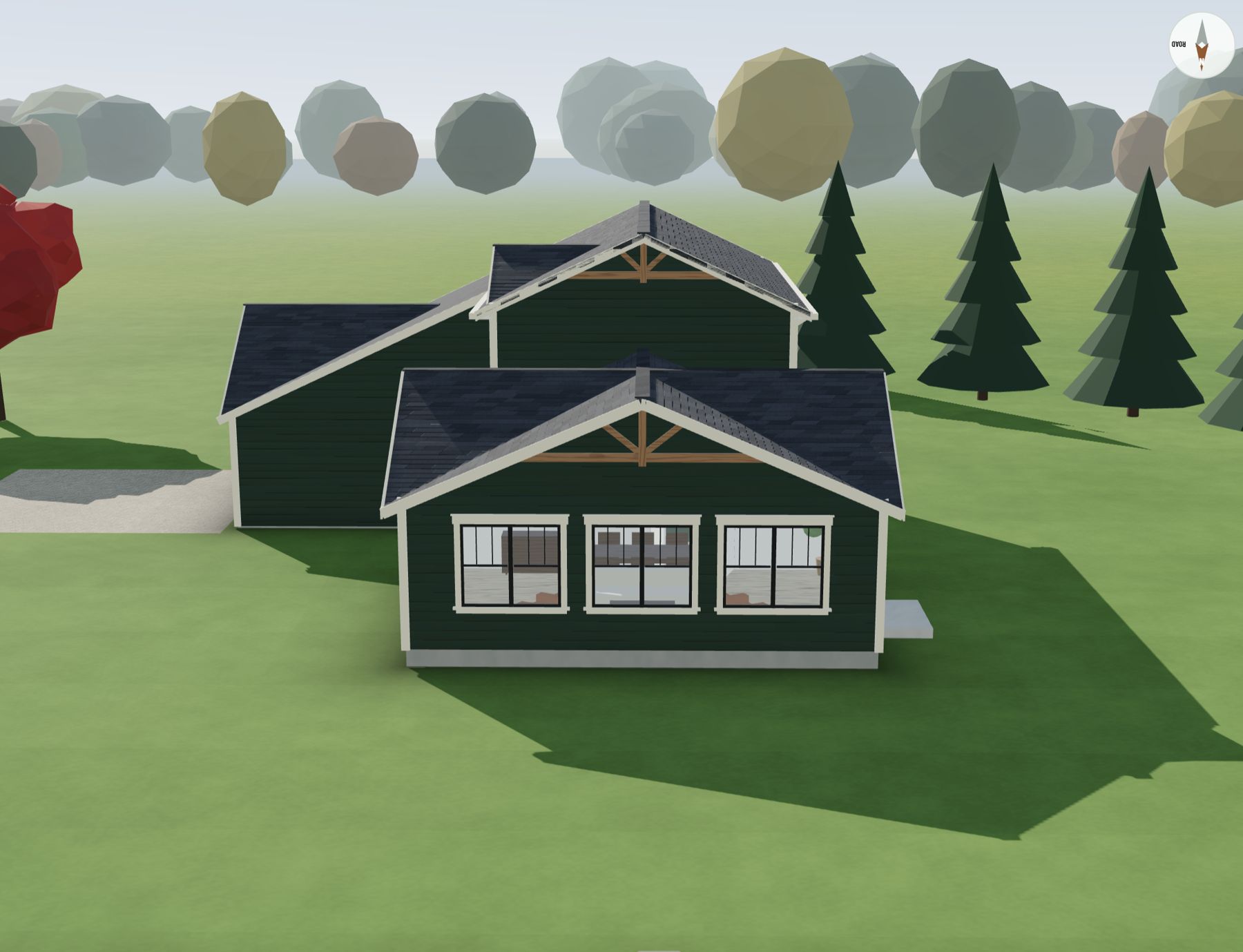 3D model, north end of the addition with three windows
