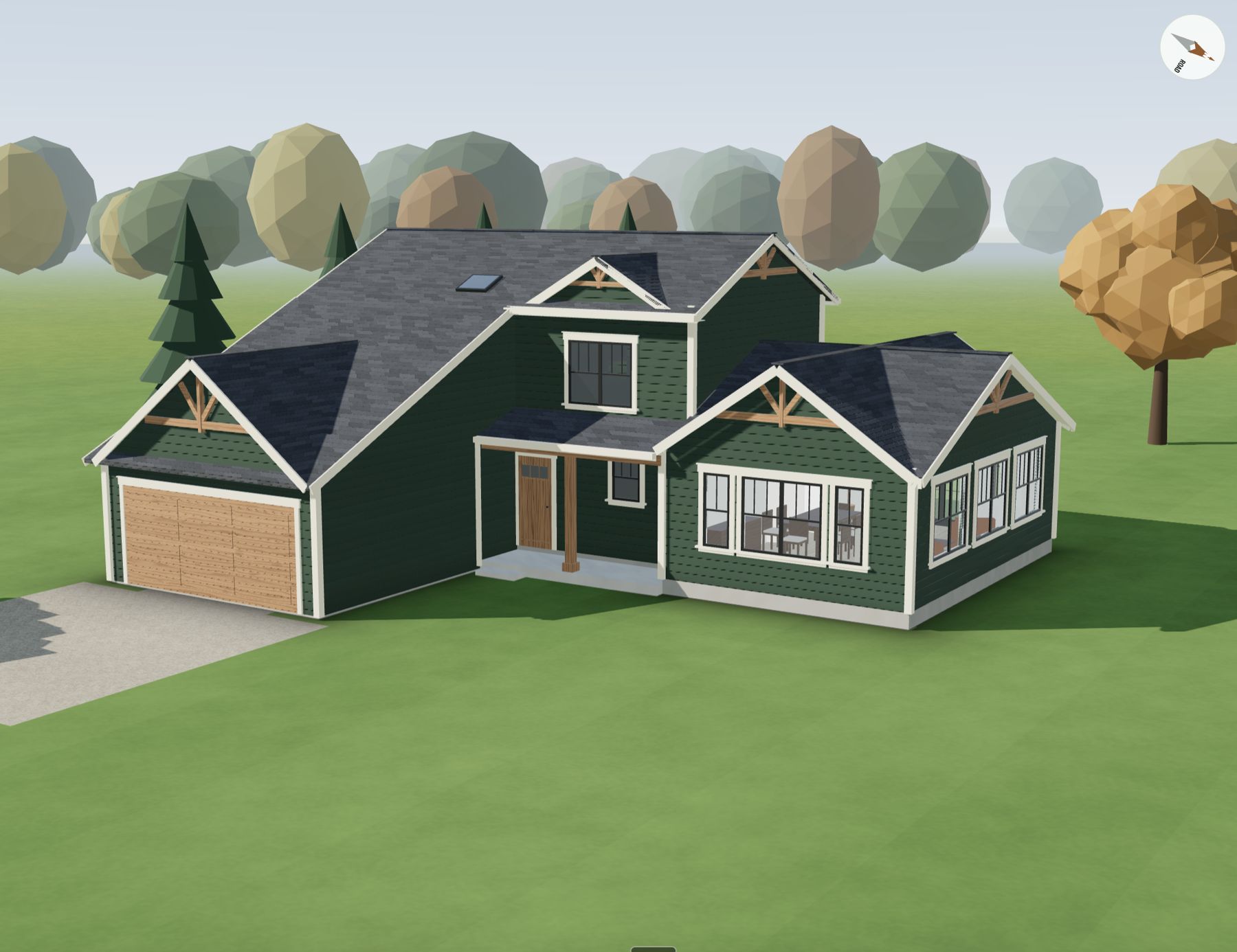 3D model, front of the house with the addition on the right