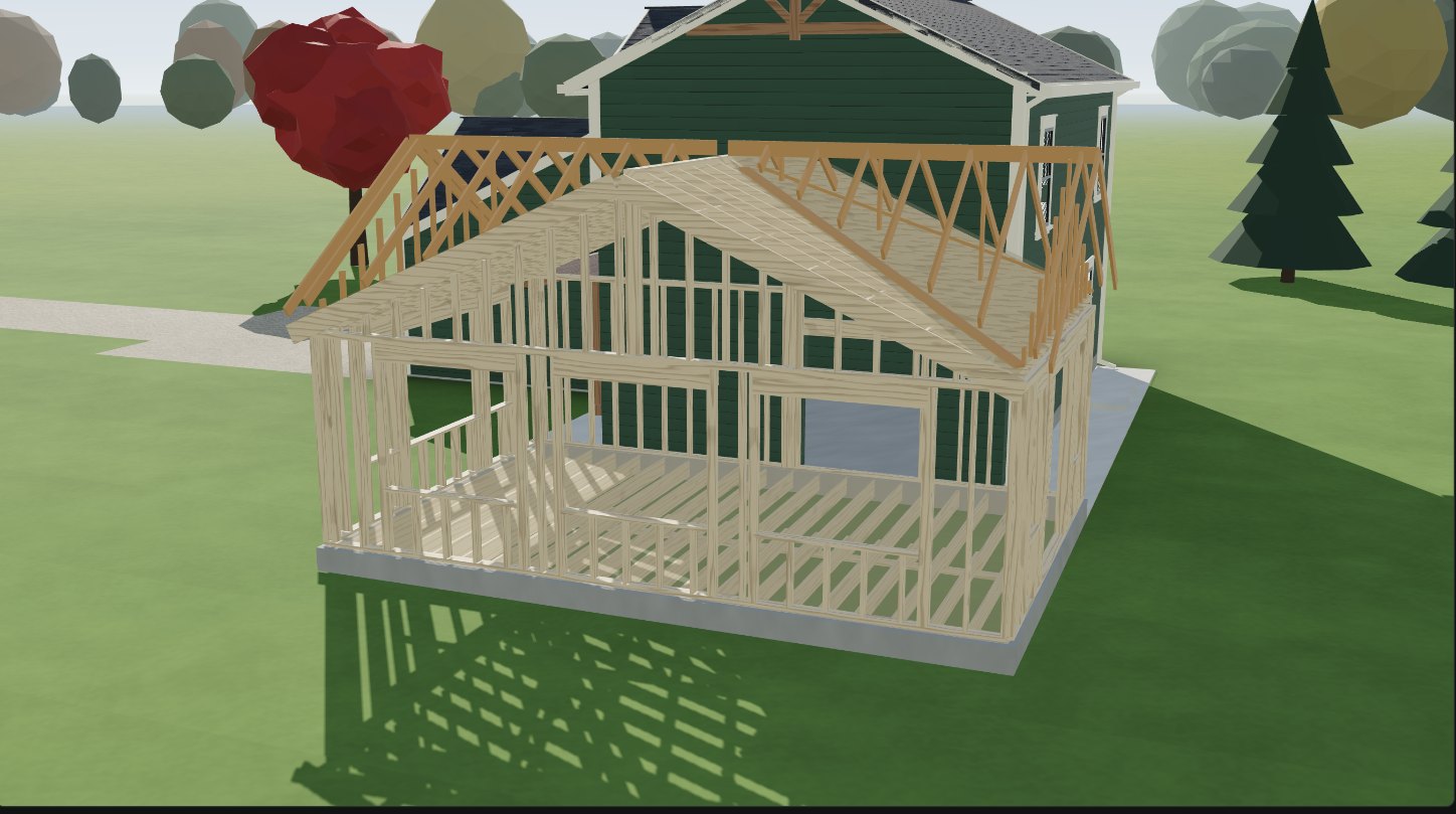 3D model, addition framing from the north end